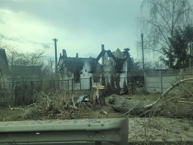 Ukraine, Kiew, Zerstörte Häuser